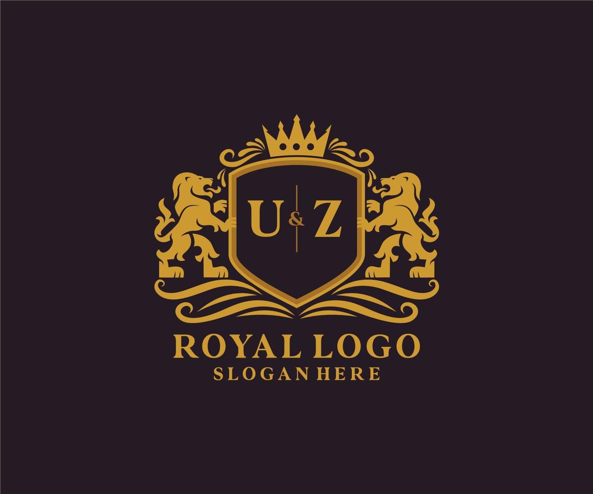 modèle de logo de luxe royal lion lettre initiale uz dans l'art vectoriel pour le restaurant, la royauté, la boutique, le café, l'hôtel, l'héraldique, les bijoux, la mode et d'autres illustrations vectorielles.