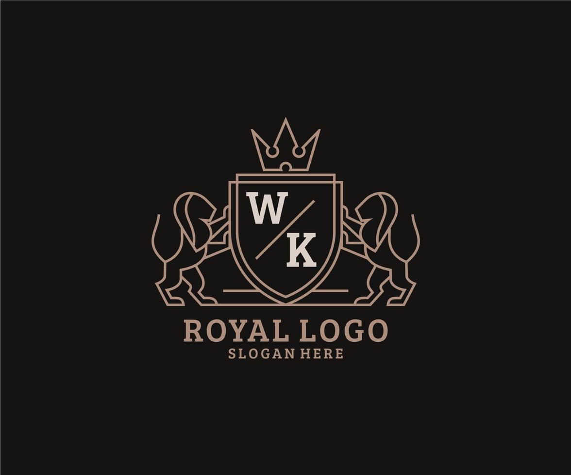 modèle de logo de luxe royal lion lettre initiale wk dans l'art vectoriel pour le restaurant, la royauté, la boutique, le café, l'hôtel, l'héraldique, les bijoux, la mode et d'autres illustrations vectorielles.