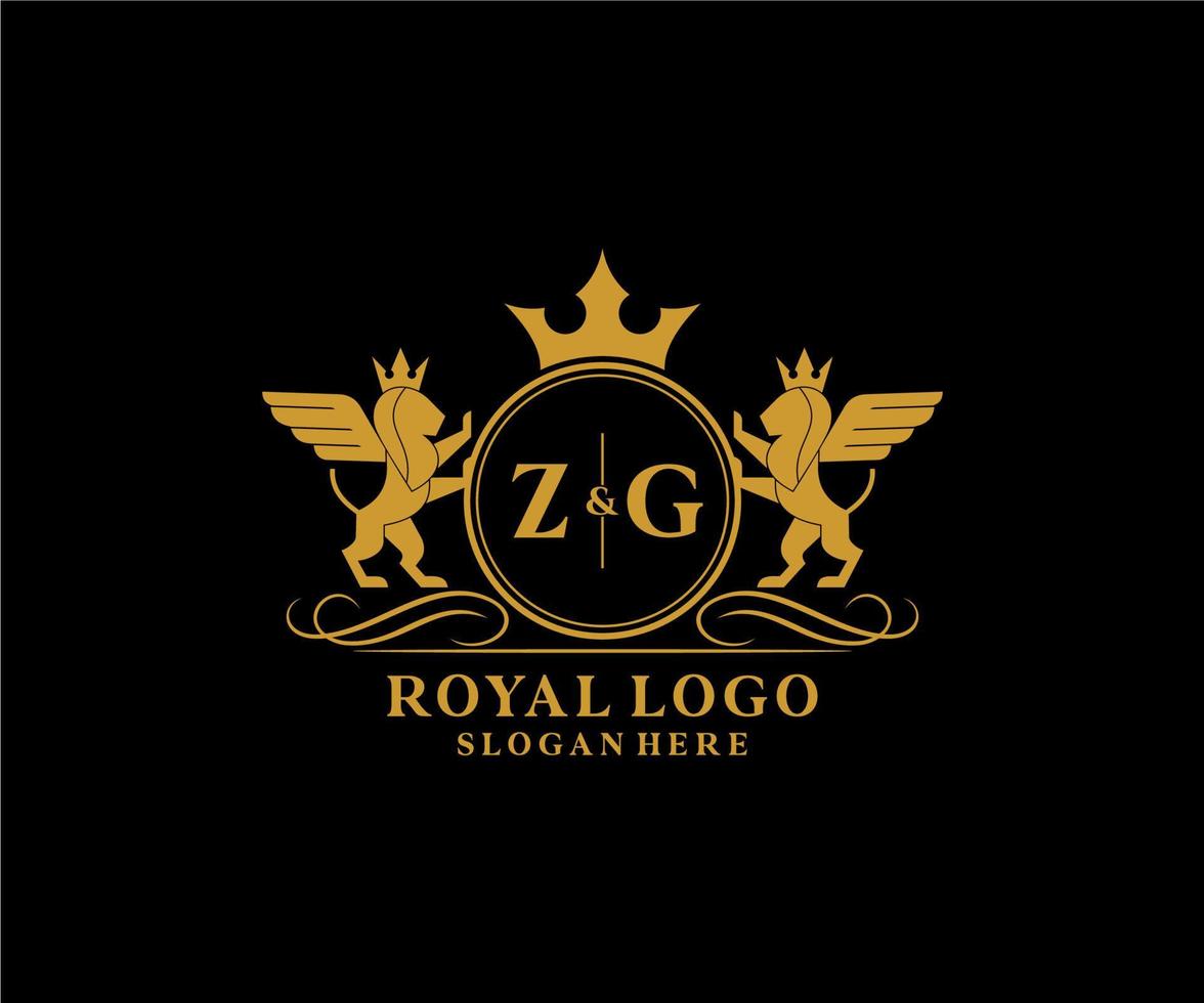 initiale zg lettre Lion Royal luxe héraldique, crête logo modèle dans vecteur art pour restaurant, royalties, boutique, café, hôtel, héraldique, bijoux, mode et autre vecteur illustration.