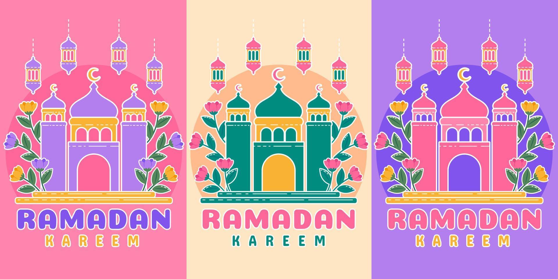 Ramadan kareem avec mosquée symbole vecteur