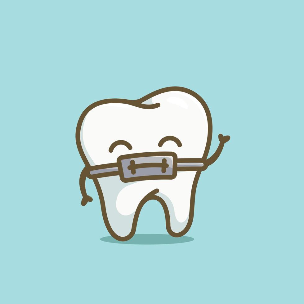 mignonne dessin animé étrier les dents content sourire personnage vecteur illustration santé dentiste icône