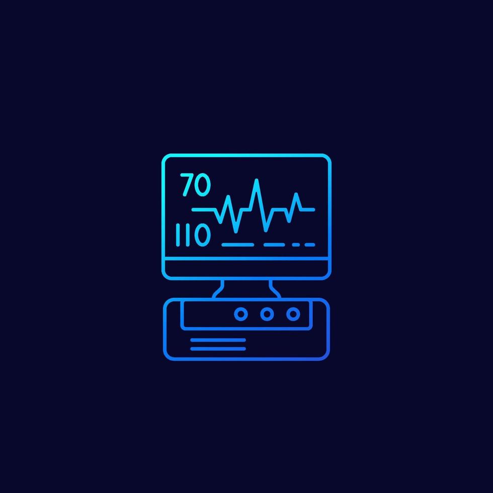 machine ecg, icône linéaire de diagnostic cardiaque.eps vecteur