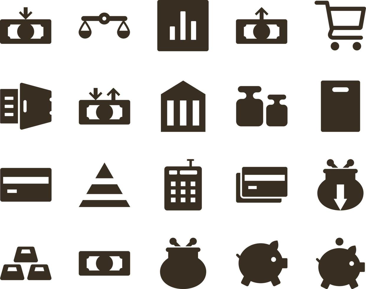 argent et la finance icône ensemble, espèces, argent, porcin banque. investissement, bancaire, argent et la finance Icônes sur blanc Contexte vecteur