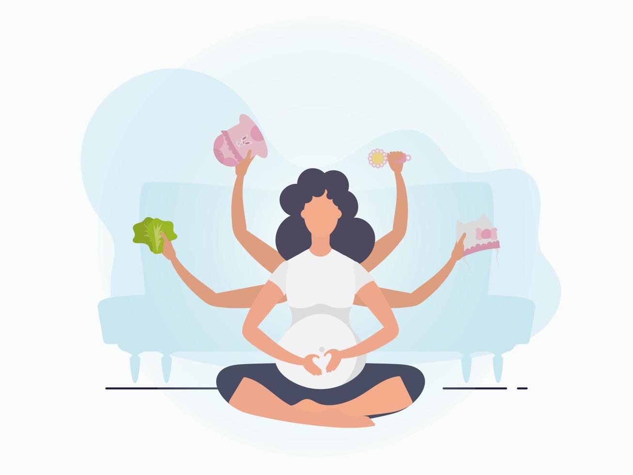 yoga pour Enceinte femmes. content grossesse. bannière dans bleu tons pour toi. plat vecteur illustration.