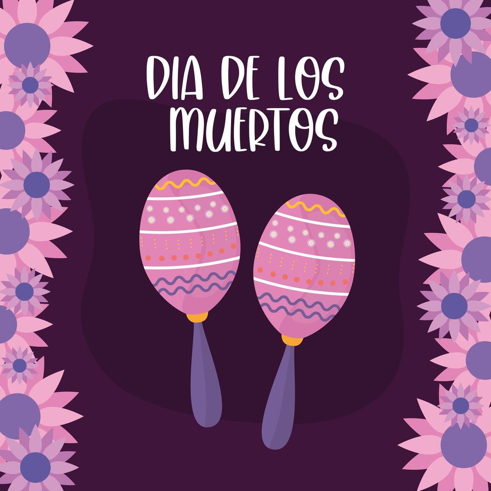 jour mexicain des maracas morts avec dessin vectoriel de fleurs