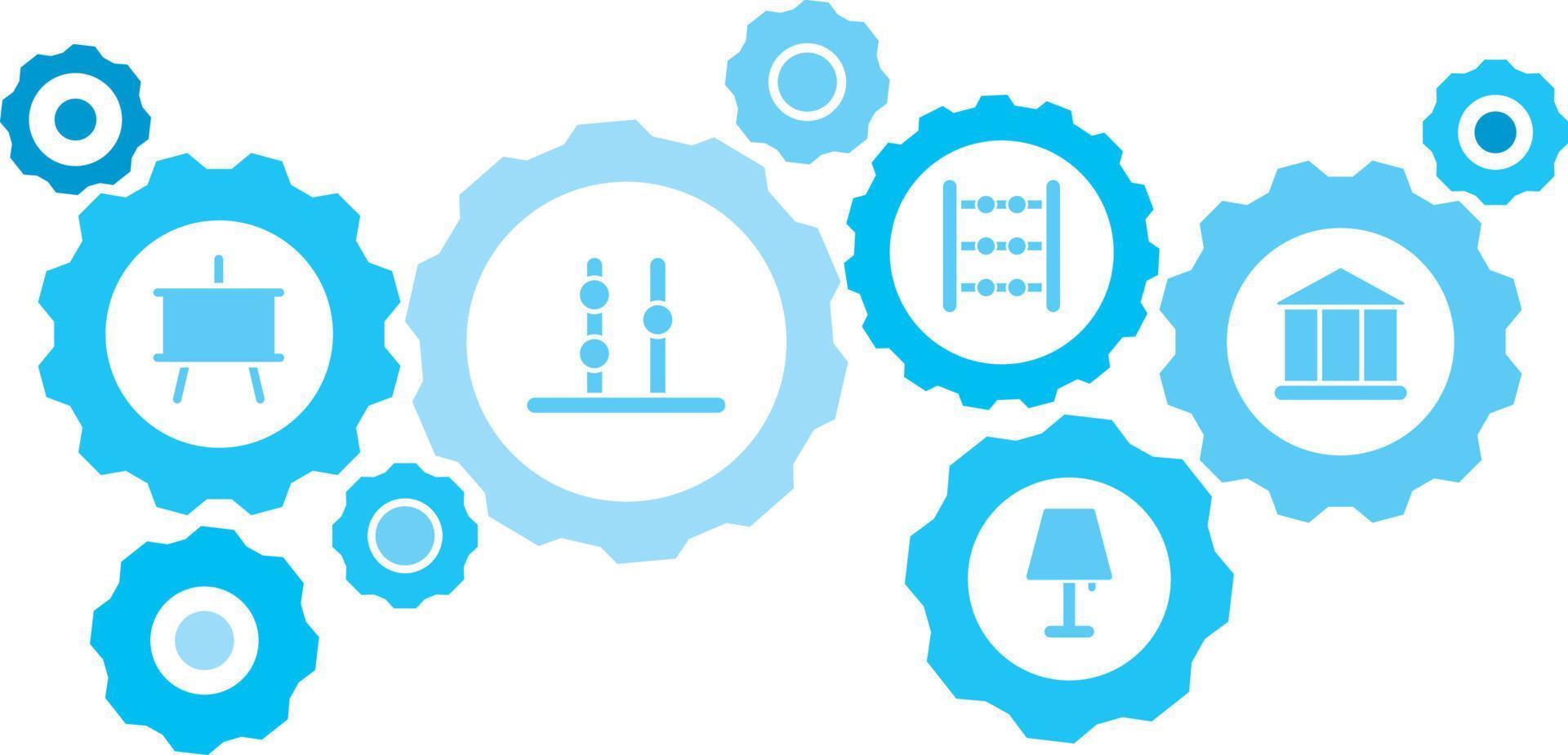 connecté engrenages et Icônes pour la logistique, service, expédition, distribution, transport, marché, communiquer concepts, banque équipement bleu icône ensemble. livraison mécanisme concept. sur blanc Contexte vecteur