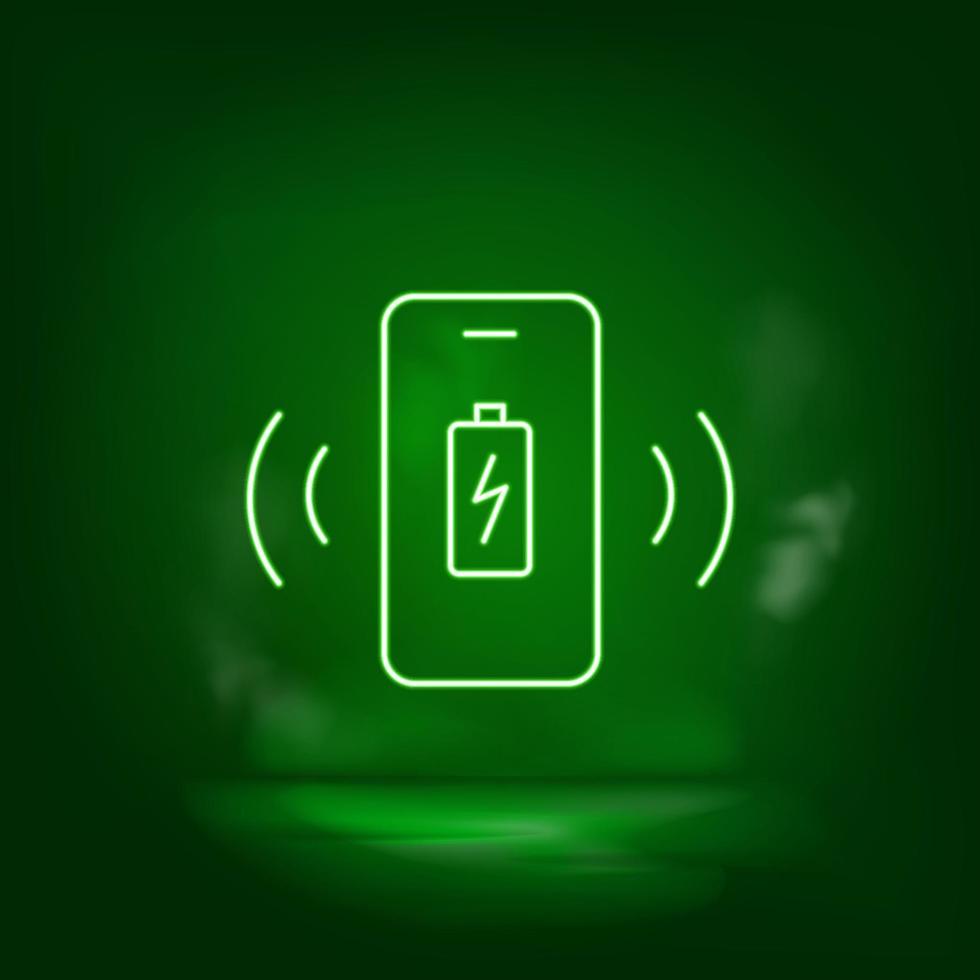 mobile, chargeur, remarquer néon vecteur icône. enregistrer le monde, vert néon, vert Contexte