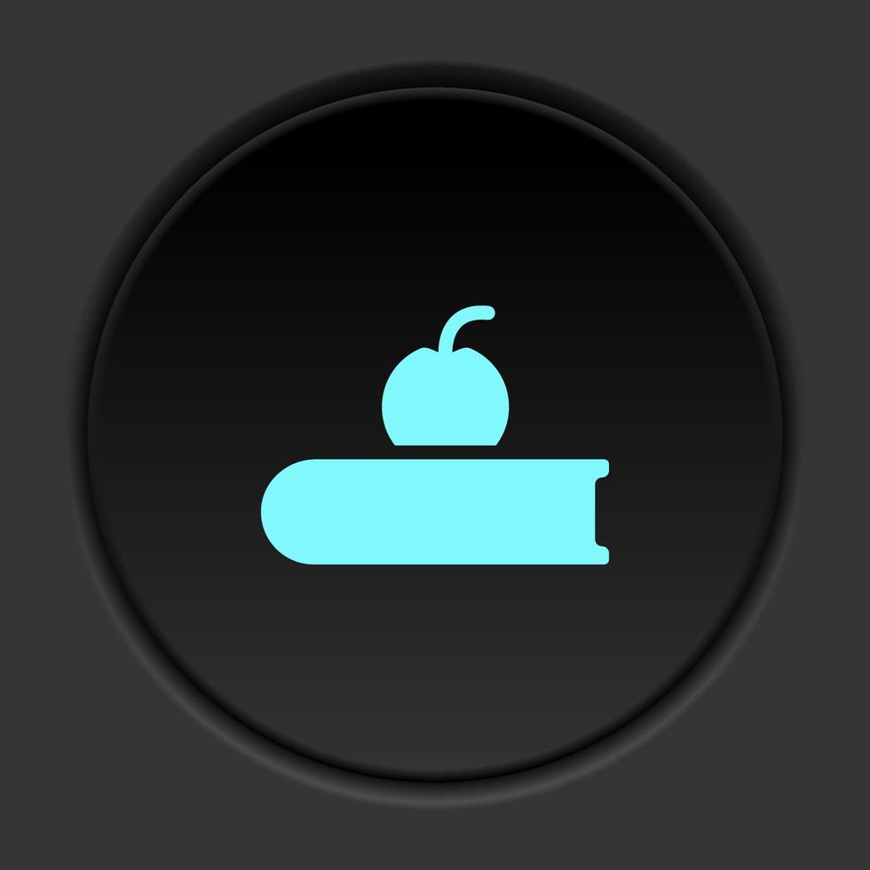 rond bouton icône, livre, Pomme. bouton bannière rond, badge interface pour application illustration sur foncé Contexte vecteur