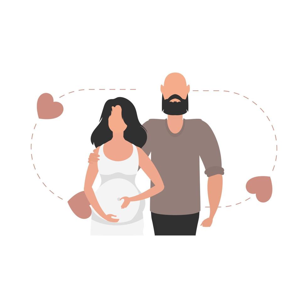 une homme et une Enceinte femme à le taille. isolé. content grossesse concept. vecteur dans dessin animé style.