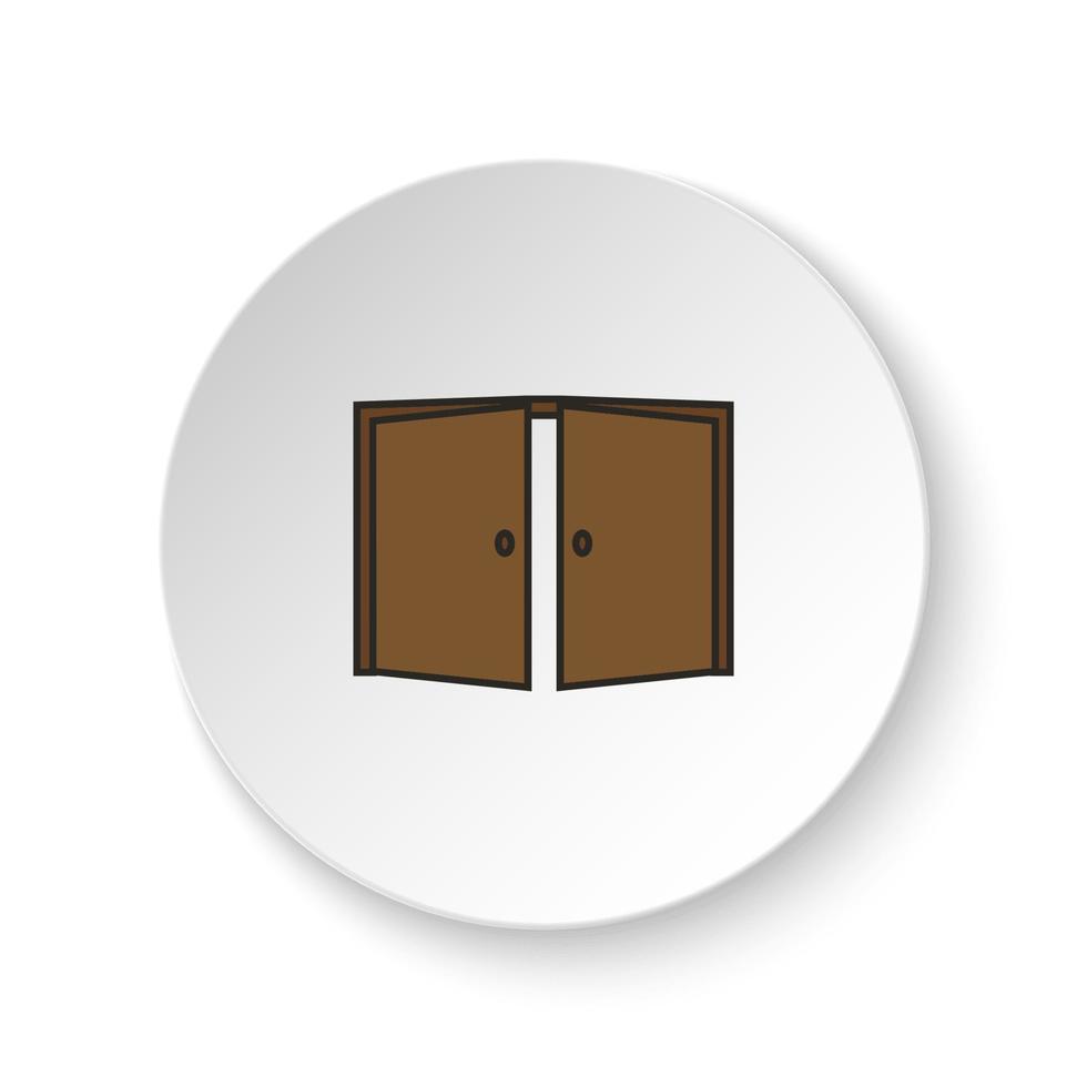 rond bouton pour la toile icône, porte, ouvrir, icône. bouton bannière rond, badge interface pour application illustration sur blanc Contexte vecteur