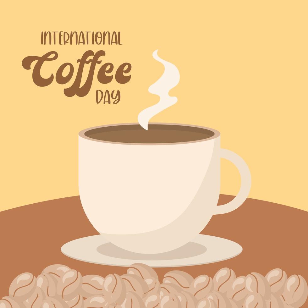 journée internationale du café avec conception de vecteur de tasse et de haricots