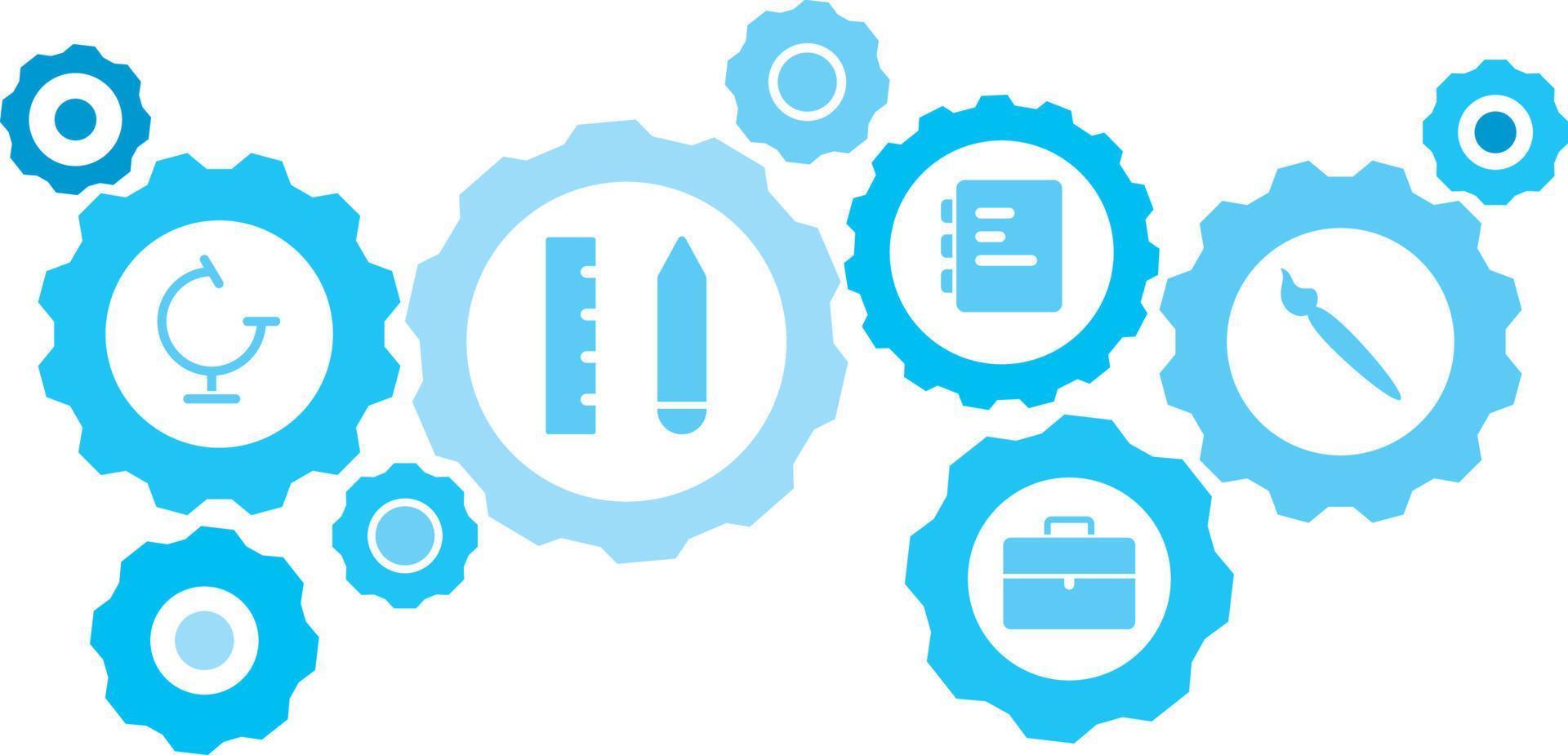 connecté engrenages et Icônes pour la logistique, service, expédition, distribution, transport, marché, communiquer concepts, pinceau équipement bleu icône ensemble. livraison mécanisme concept. sur blanc Contexte vecteur