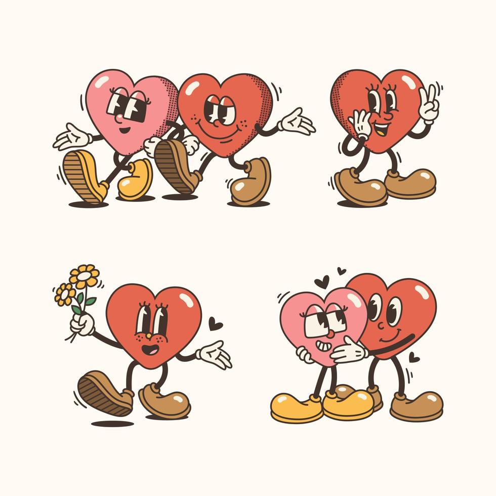 polyvalent cœur mascotte personnage ensemble avec varié pose et expressions vecteur