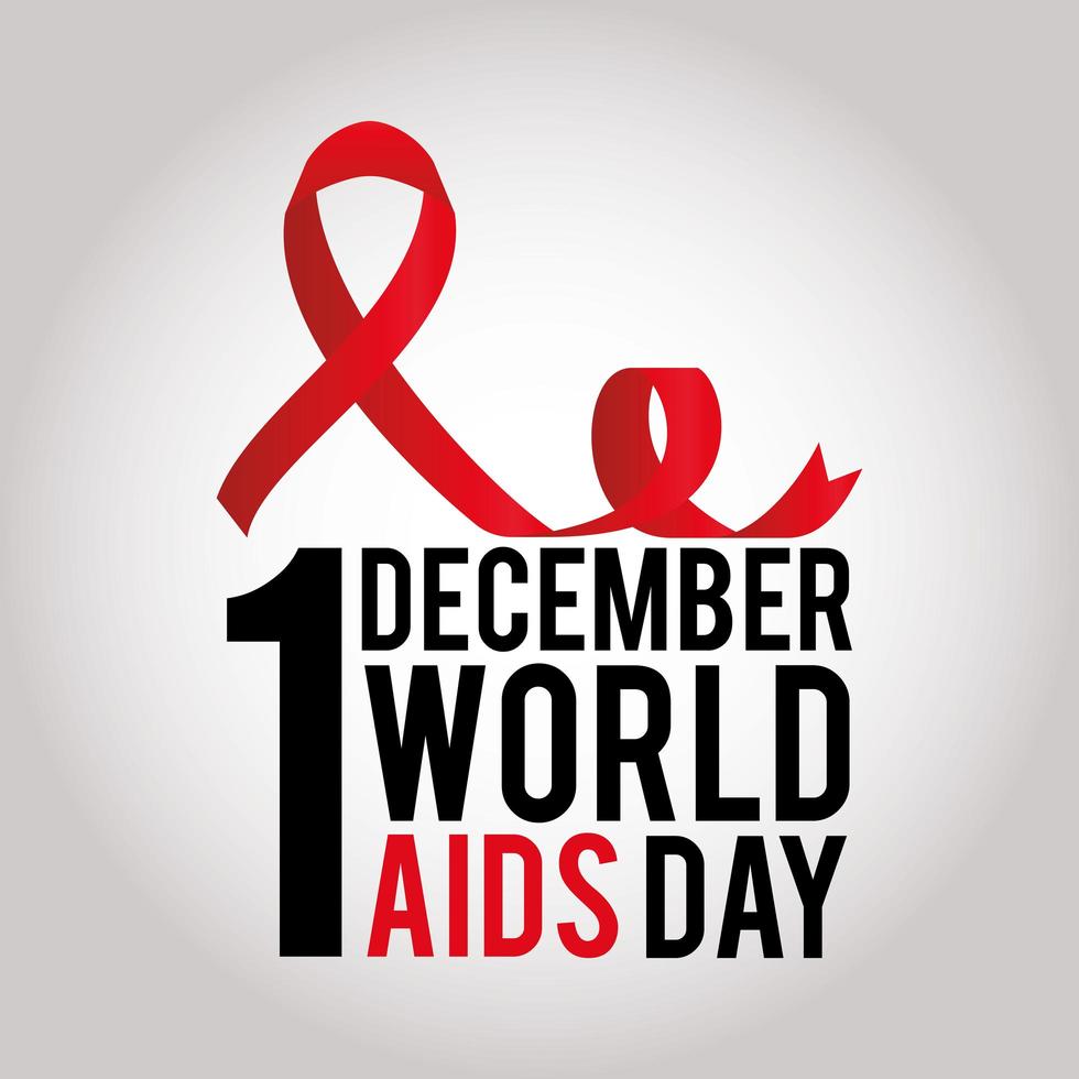 1 décembre lettrage de la journée mondiale du sida et ruban avec un nœud vecteur