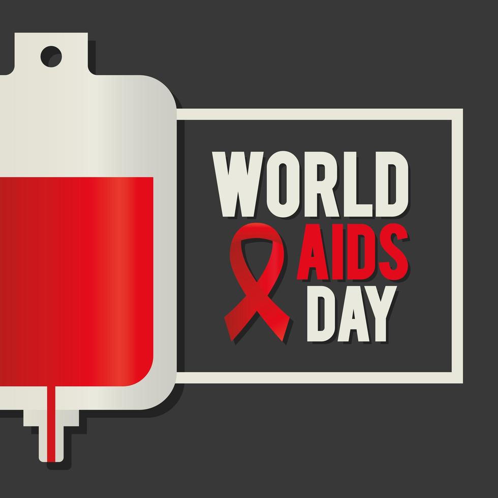lettrage de la journée mondiale du sida avec une poche de sang et un ruban rouge vecteur