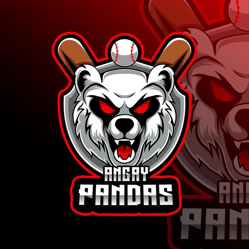 en colère pandas base-ball animal équipe badge vecteur