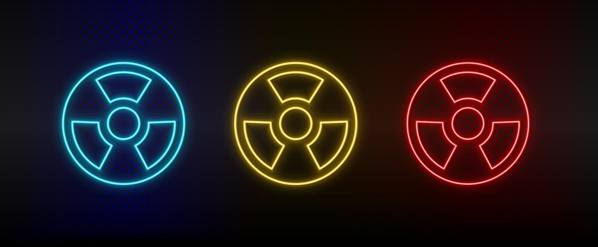 néon icône ensemble nucléaire, énergie. ensemble de rouge, bleu, Jaune néon vecteur icône sur transparence foncé Contexte