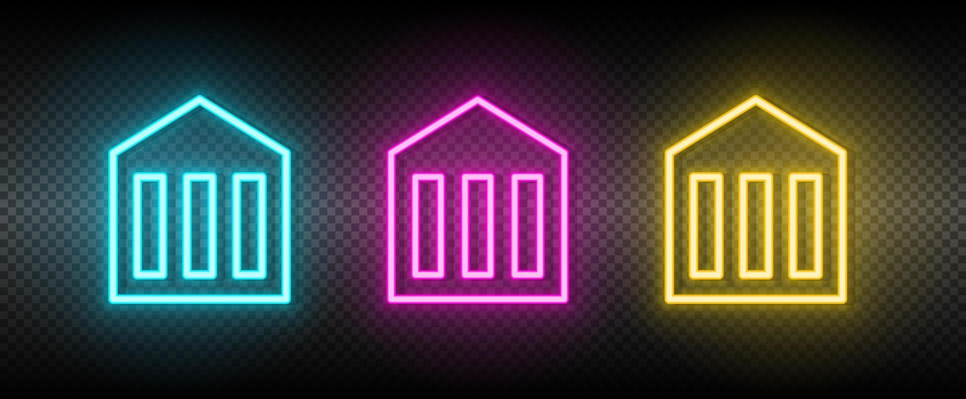 banque, bâtiment, affaires néon vecteur icône. illustration néon bleu, jaune, rouge icône ensemble