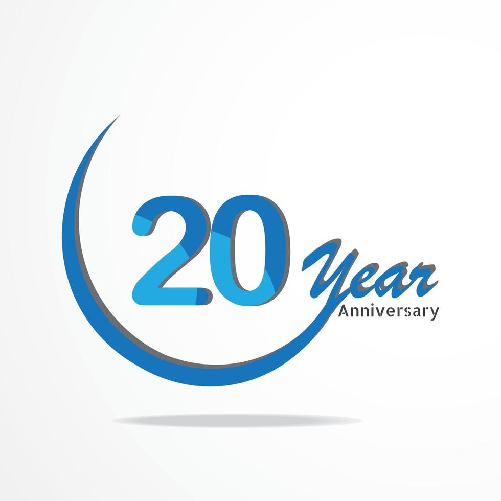 Type de logo de célébration d'anniversaire de 20 ans de couleur bleue et rouge, logo d'anniversaire sur fond blanc vecteur