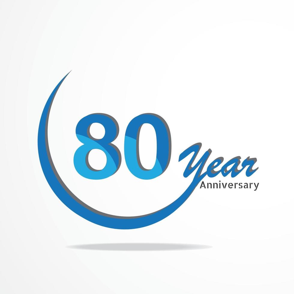 80 ans de type de logo de célébration d'anniversaire de couleur bleu et rouge, logo d'anniversaire sur fond blanc vecteur