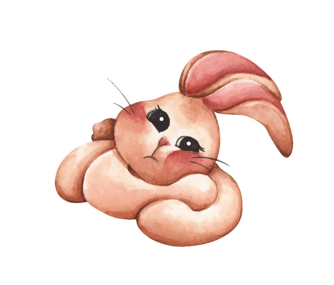 mignonne lapin pour printemps saison. Pâques lapin. aquarelle illustration. lapin dessin animé. animal faune personnage. vecteur