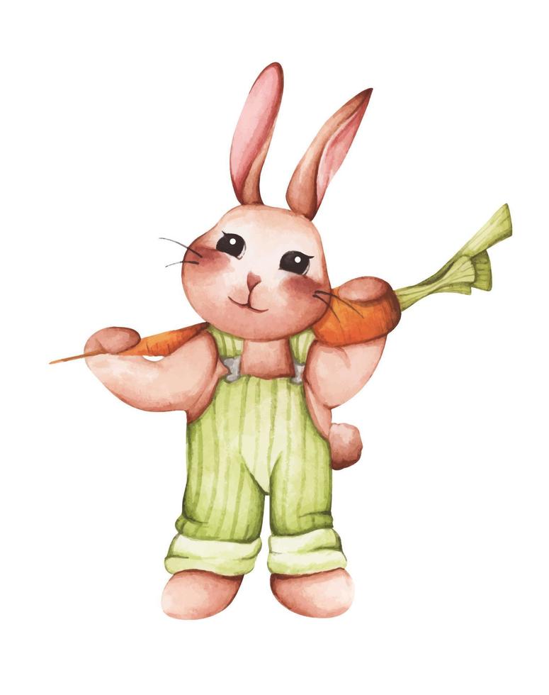 mignonne lapin pour printemps saison. Pâques lapin. aquarelle illustration. lapin dessin animé. animal faune personnage. vecteur