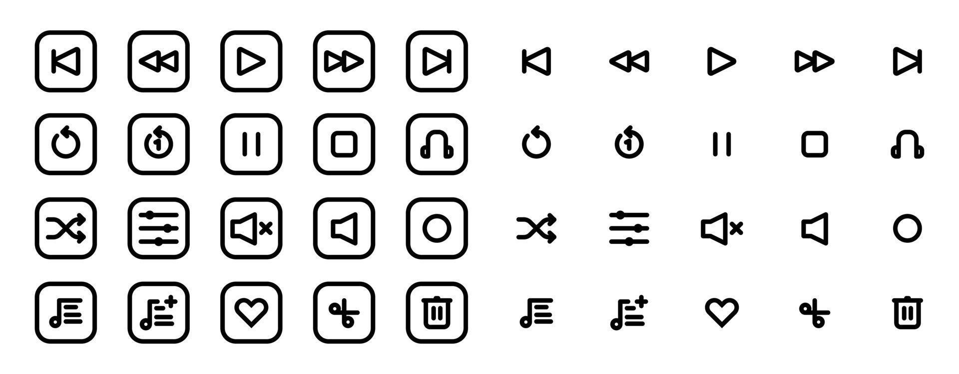 ensemble de médias joueur Icônes dans ligne style. musique, interface, conception médias joueur boutons collection. vecteur illustration.