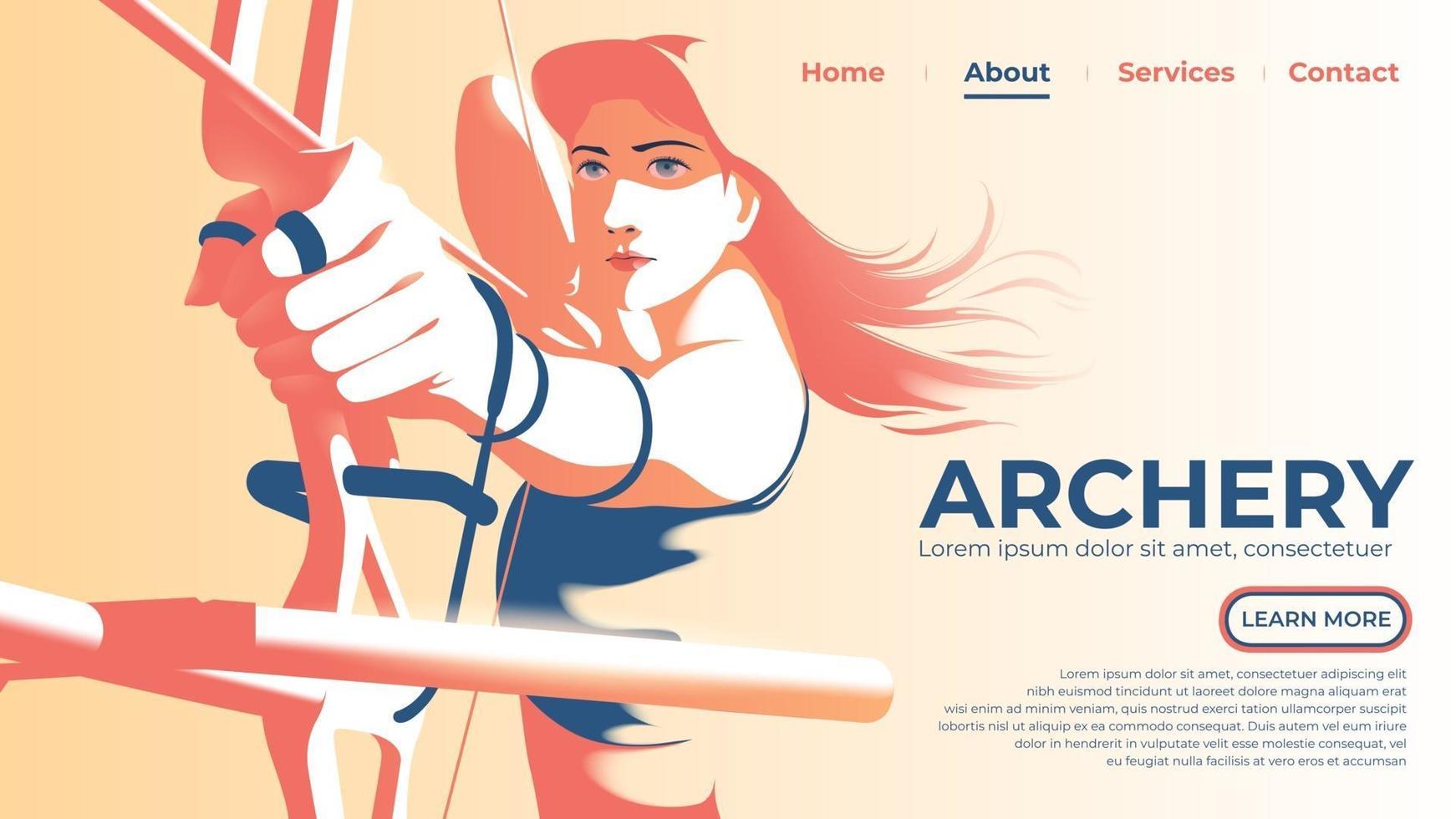 illustration vectorielle pour l'interface utilisateur ou une page de destination de l'archer féminin tirant l'arc et prêt à tirer avec détermination dans les yeux. vecteur