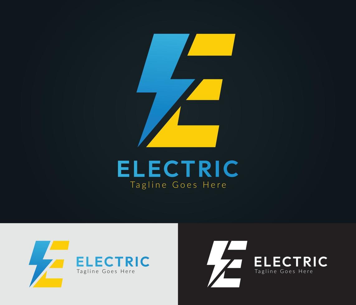 électrique logo modèle, initiale e lettre avec foudre boulon logo modèle, électrique boulon avec initiale e lettre logo conception, icône, symbole, vecteur illustration