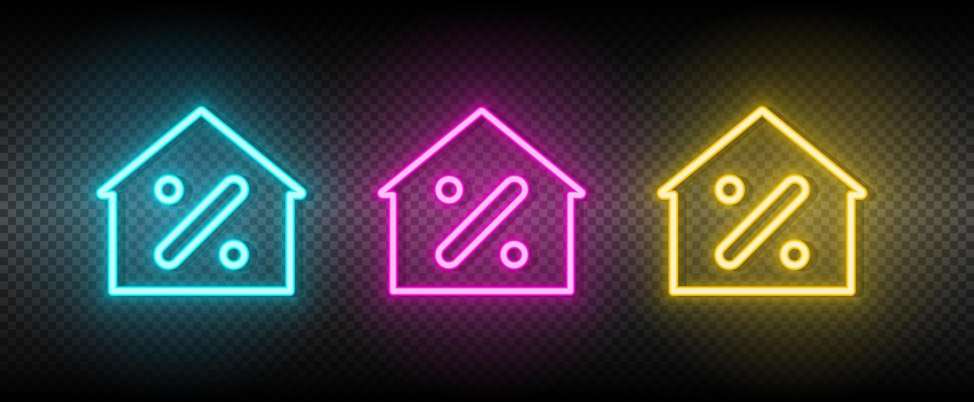 loger, hypothèque néon vecteur icône. illustration néon bleu, jaune, rouge icône ensemble