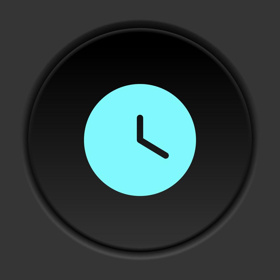 rond bouton icône, horloge. bouton bannière rond, badge interface pour application illustration sur foncé Contexte vecteur