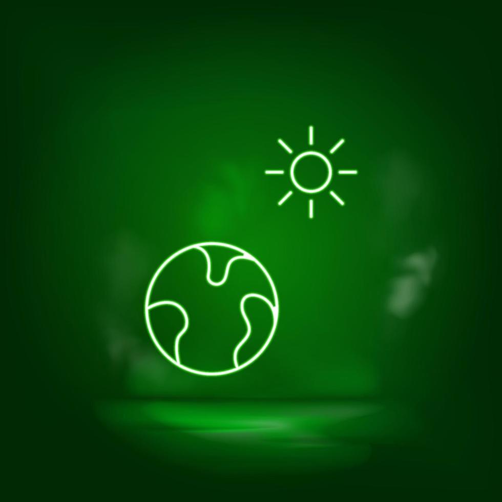 Terre, soleil, énergie néon vecteur icône. enregistrer le monde, vert néon, vert Contexte