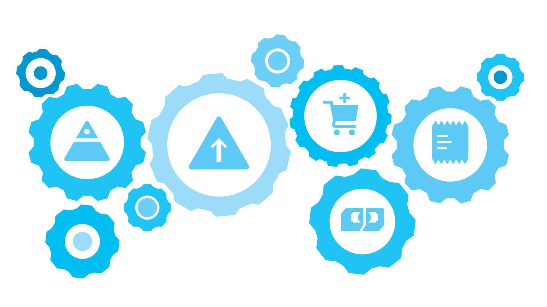 connecté engrenages et vecteur Icônes pour la logistique, service, expédition, distribution, transport, marché, communiquer concepts. équilibre, Balance équipement bleu icône ensemble sur blanc Contexte