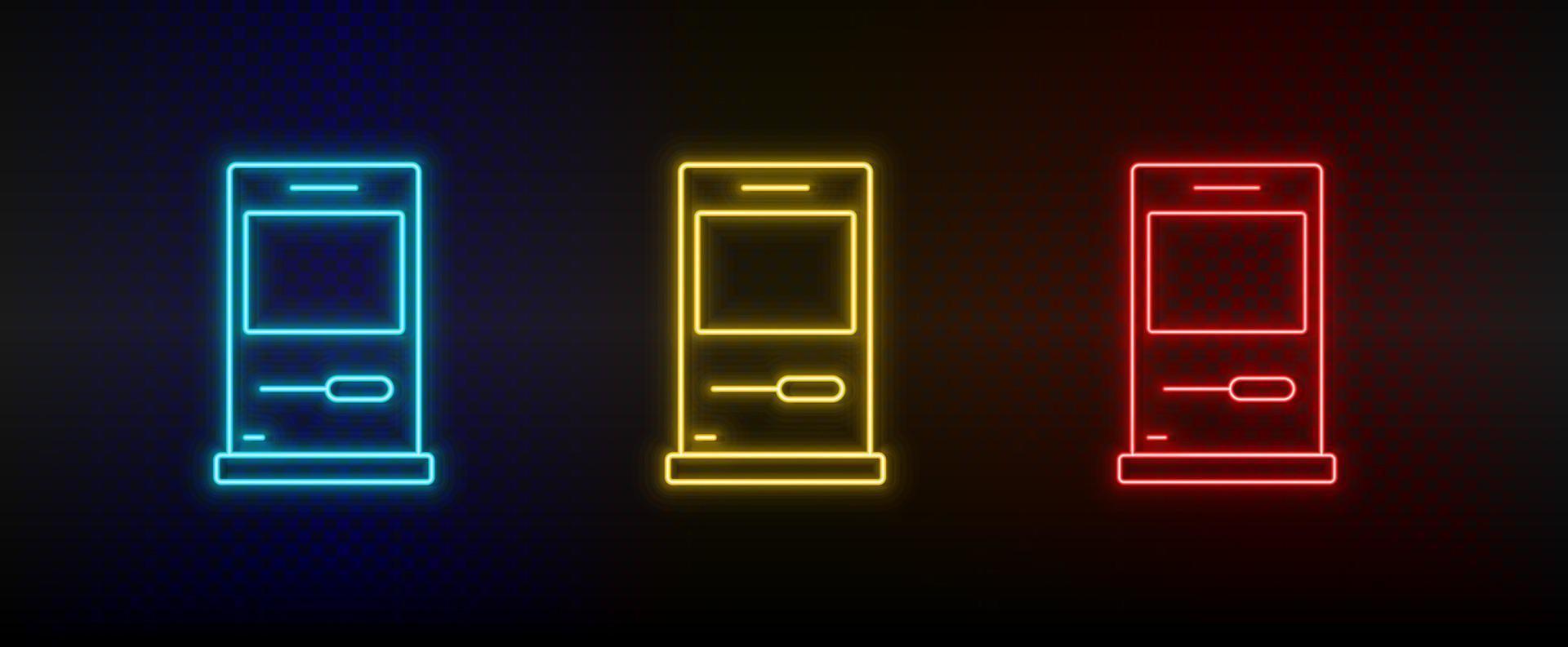 néon icône ensemble ordinateur disquette. ensemble de rouge, bleu, Jaune néon vecteur icône sur transparence foncé Contexte