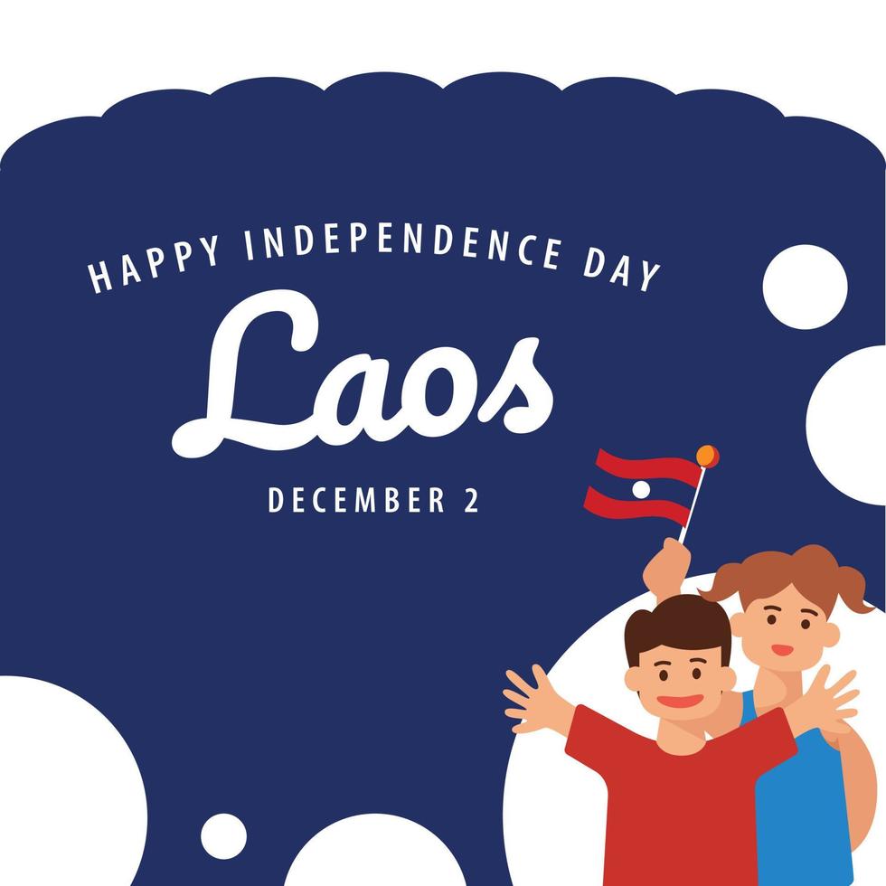 Laos indépendance journée vecteur illustration avec une garçon et le sien maman agitant le nationale drapeau.