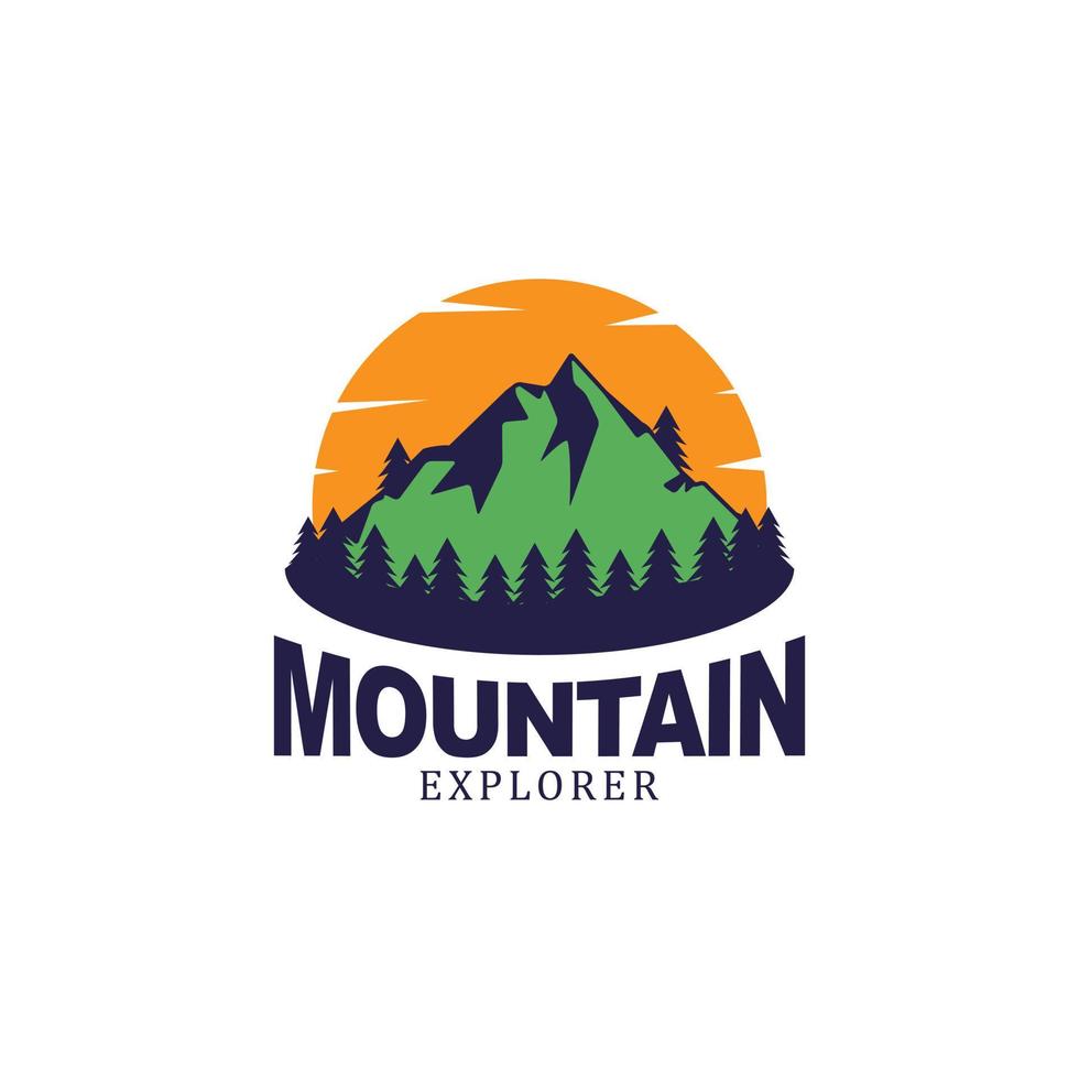 beauté le coucher du soleil dans le Montagne vue logo conception, Montagne explorateur logo vecteur illustration
