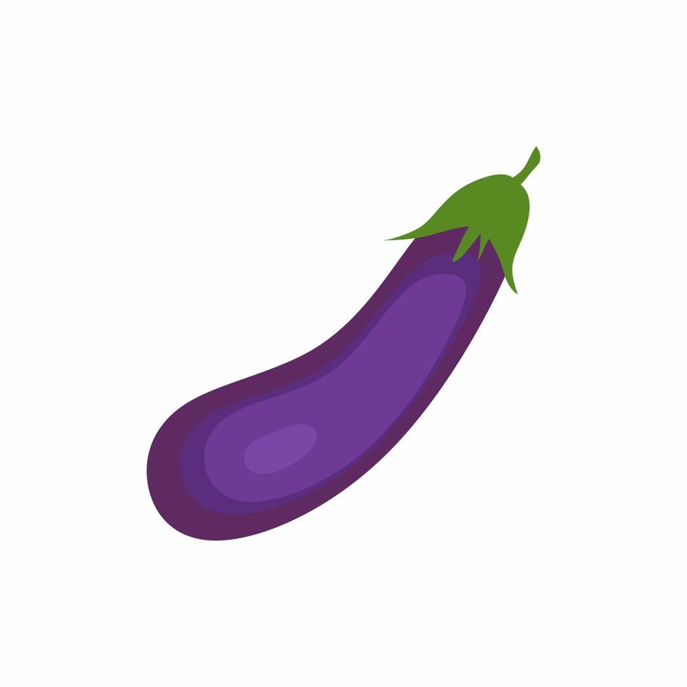 icône d'aubergine de dessin animé, symbole de l'aubergine. recette de salade végétarienne fraîche. aliments de nutrition de couleur pourpre plat style de dessin animé isolé illustration vectorielle légume clipart. vecteur