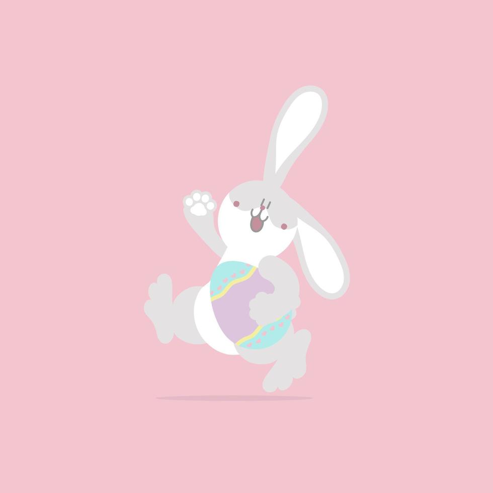 joyeuses fêtes de pâques avec lapin animal de compagnie et oeuf, couleur pastel, personnage de dessin animé d'illustration vectorielle plane vecteur