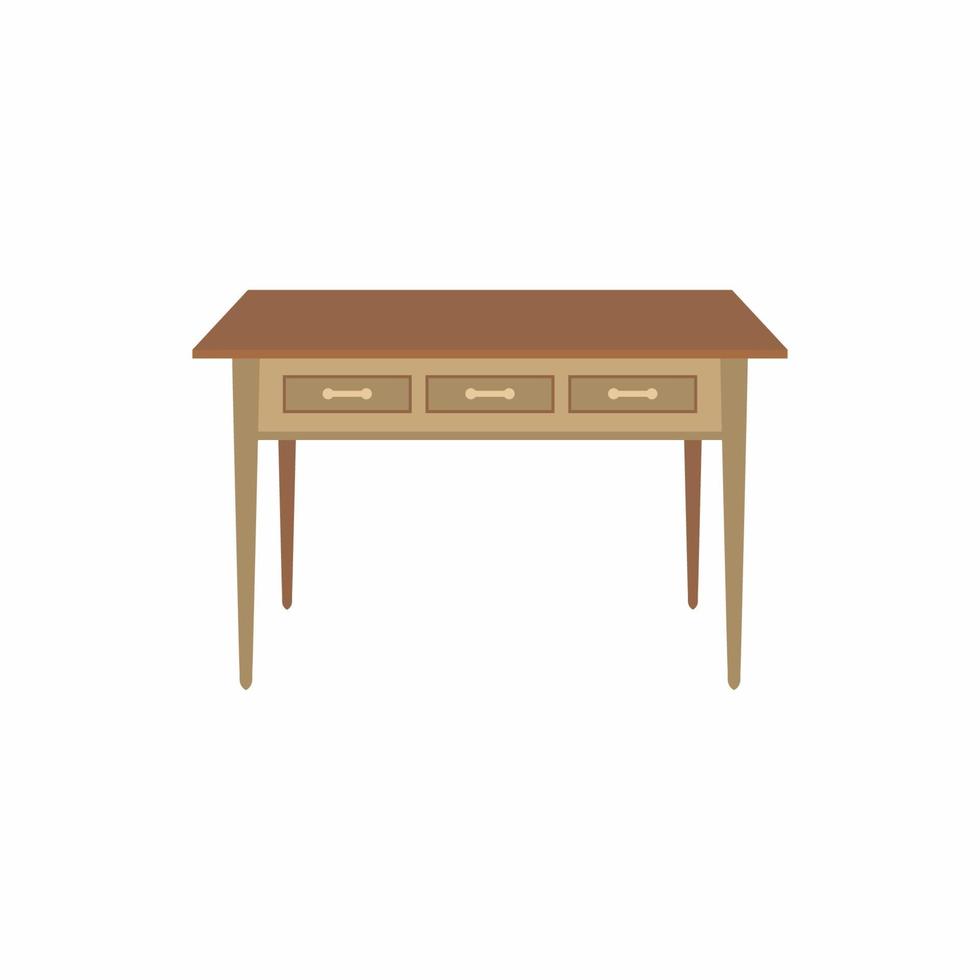 table en bois dans un style cartoon plat. décoration de collections à la mode pour appartement confortable et lieu de travail à l'intérieur isolé en fond blanc. illustration vectorielle vecteur