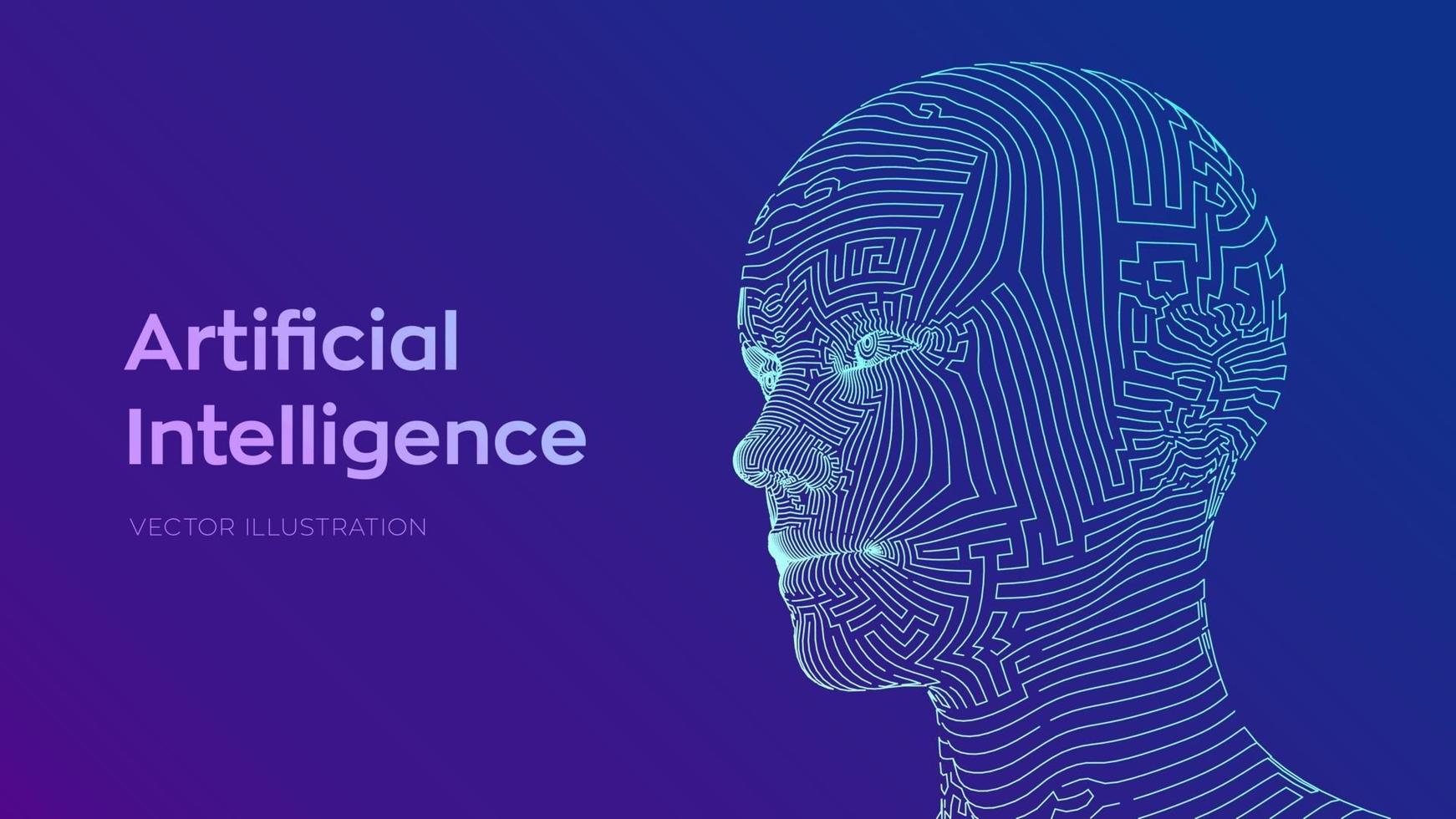 visage humain numérique abstrait. tête humaine dans l'interprétation de l'ordinateur numérique du robot. concept de robotique. concept de tête filaire. ai. concept d'intelligence artificielle. cerveau numérique ai. vecteur