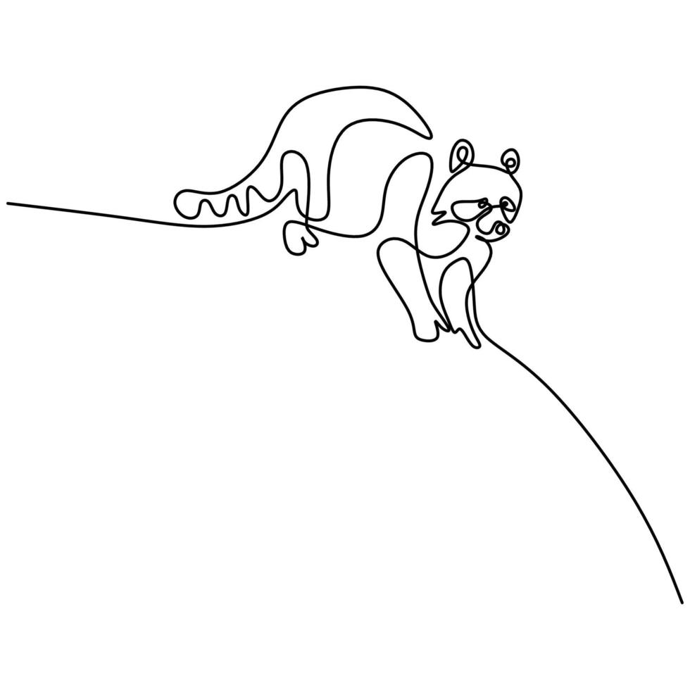 raton laveur un dessin au trait continu. Concept de mascotte animal drôle de raton laveur pour l'icône du parc national de conservation isolé sur fond blanc. conception de minimalisme dessiné à la main animal d'hiver vecteur