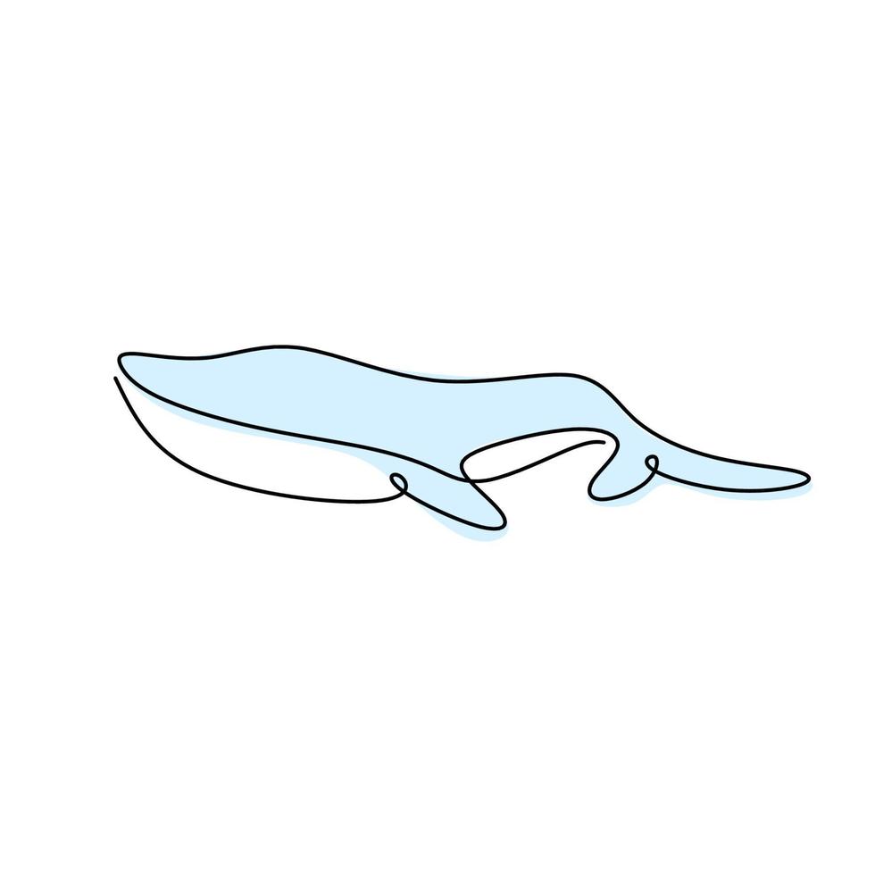 un dessin au trait simple du dauphin mignon. une grosse baleine nage dans la mer. Concept de mascotte animal mammifère drôle de beauté vecteur