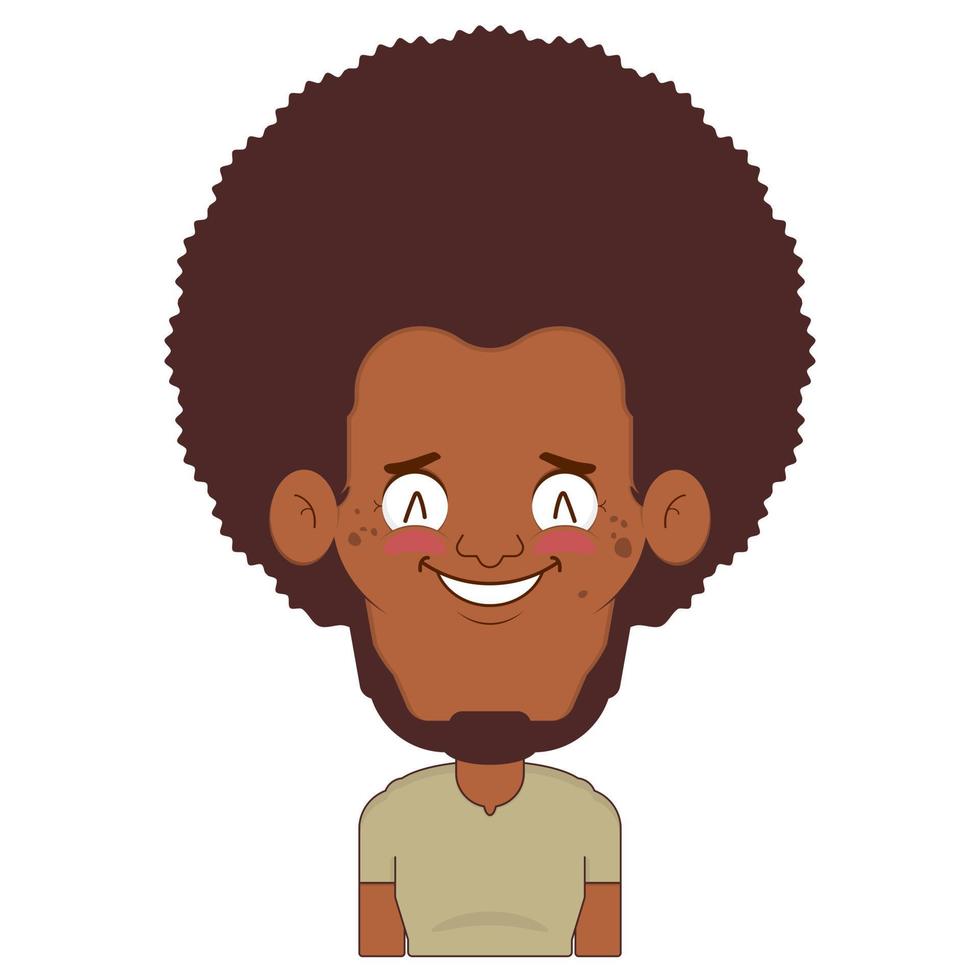 afro homme sourire visage dessin animé mignonne vecteur