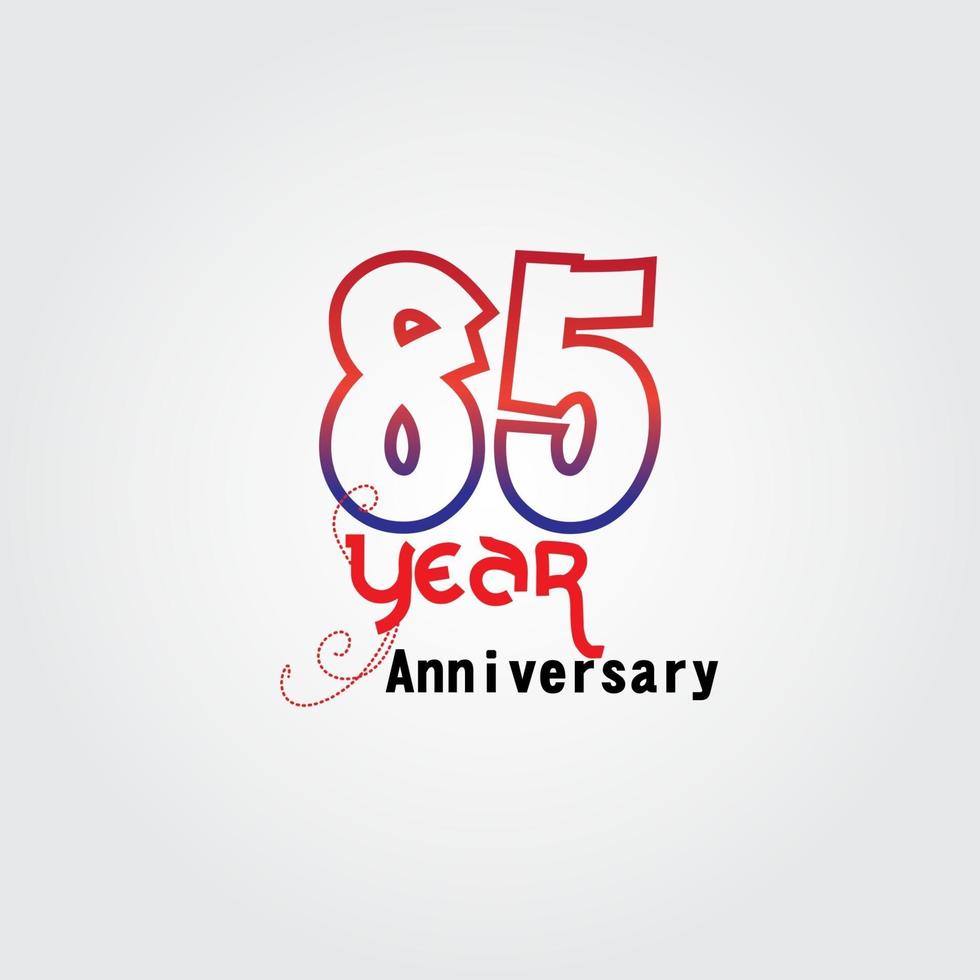 Logo de célébration d'anniversaire de 85 ans. logo anniversaire avec couleur rouge et bleu isolé sur fond gris, conception de vecteur pour la célébration, carte d'invitation et carte de voeux