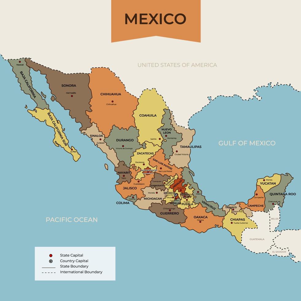 carte de Mexique avec alentours les frontières vecteur