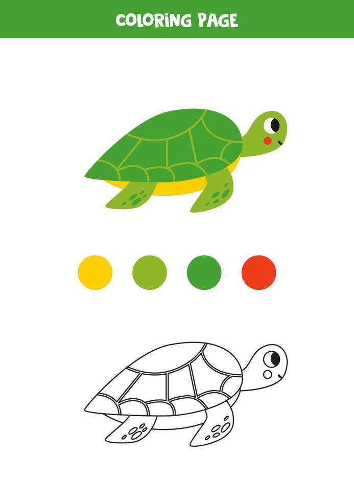 Couleur mignonne dessin animé vert tortue. feuille de travail pour enfants. vecteur