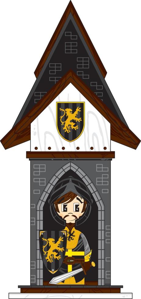 dessin animé courageux médiéval Chevalier à la tour poste de garde vecteur