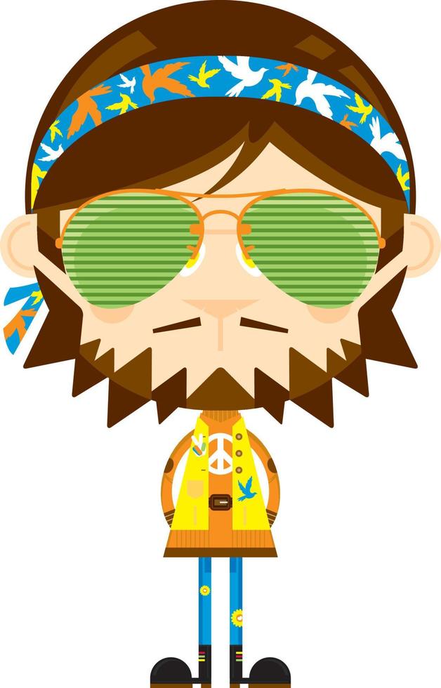 dessin animé années soixante hippie personnage dans des lunettes de soleil vecteur