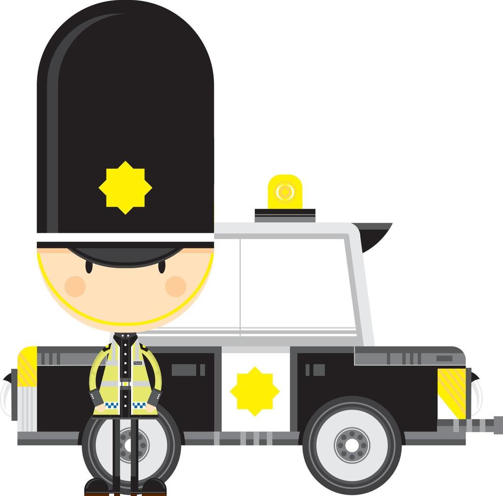 mignonne dessin animé policier et police voiture vecteur