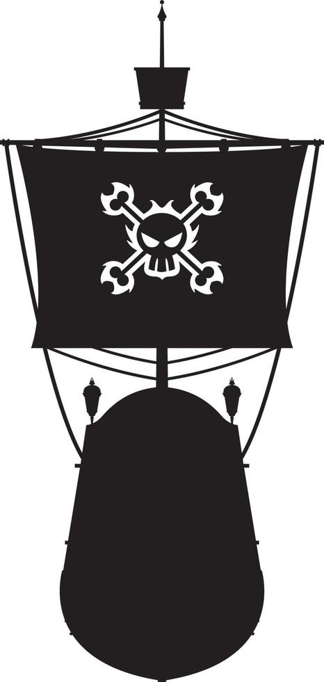 pirate navire dans silhouette avec crâne et os croisés vecteur